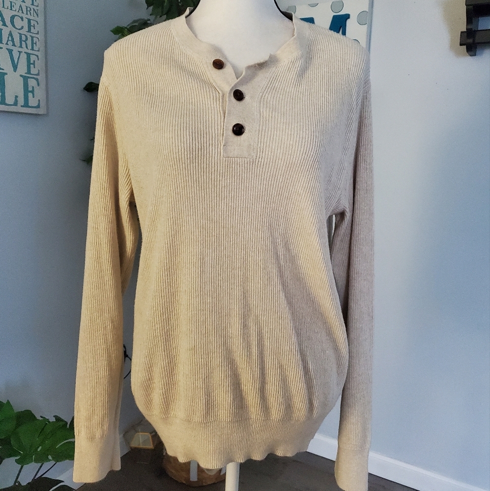 J. CREW MERCANTILE Ribbed Henley Sweater Pullover Cotton M